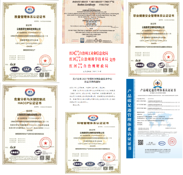 Quality management, food safety and carbon footprint certificates